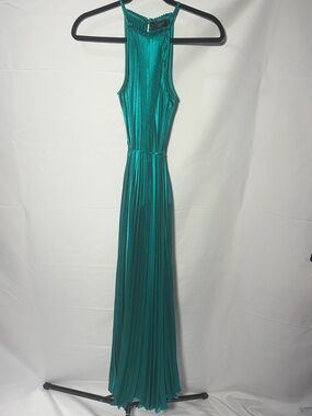 Ted Baker Teal Pleated Halter Maxi Dress